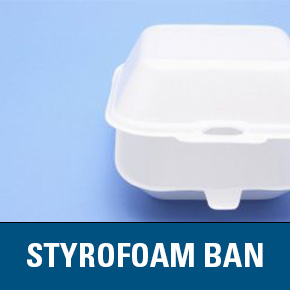 Styrofoam ban link - Styrofoam carryout box with blue background